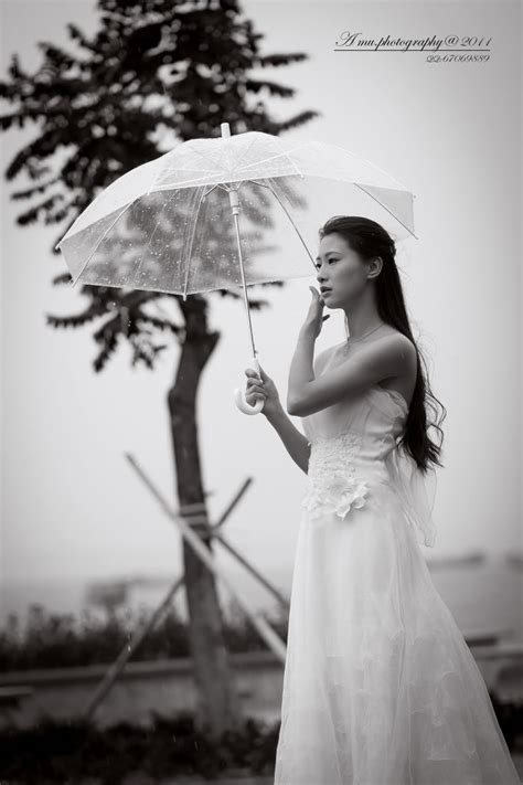 下雨天打伞图片 新娘打着一把透明雨伞