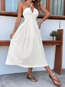 Criss Cross Tie Backless Shirred Dress | SHEIN USA