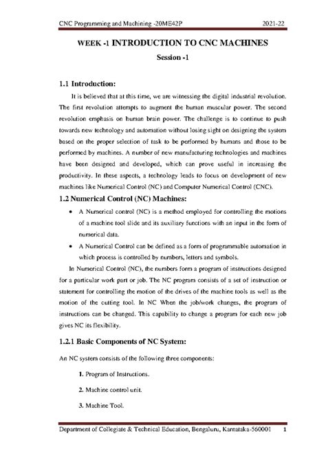 CNC Programming and Machining W1 S1: Essential Notes for Diploma ...