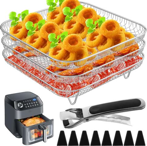 Amazon.com: Abizarch 3 Layer Air Fryer Rack Square, 7.8" Air Fryer ...