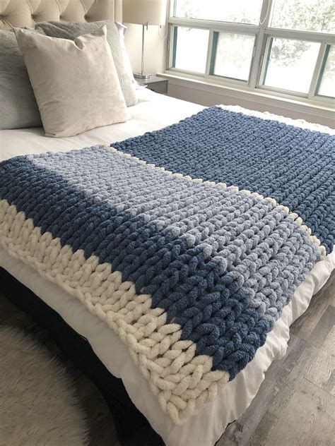 Healing Hand, Chunky Knit Blankets Cottage Blue | Crochet blanket ...