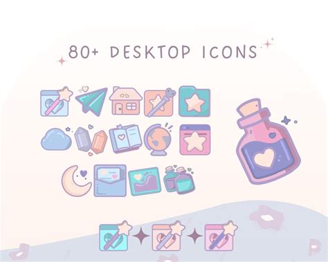 Dreamy Pastel Icons Cozy Desktop Aesthetic Desktop Moon Flower Icons Custom Icons Pastel ...