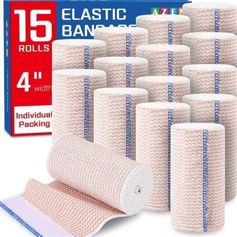 AZEN 4 in Premium 15 Pack Elastic Bandage Wrap, Lymphedema Wraps for Legs, Ankle, Knee, Tummy ...