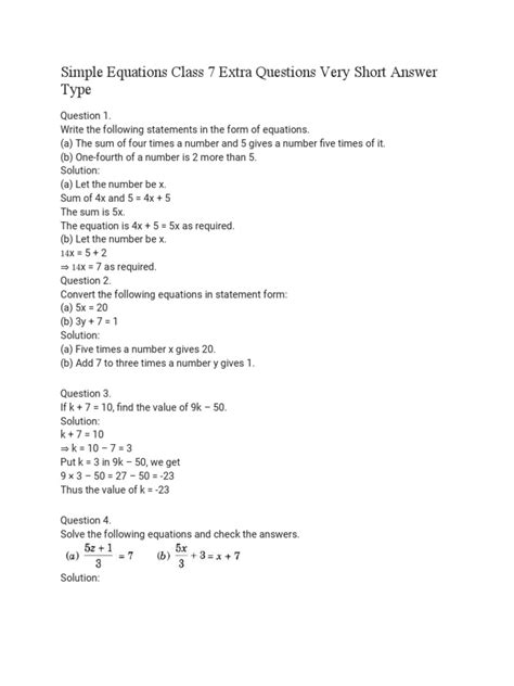 Image result for Case Study Based Questions for Math Class 7 Simple Equation