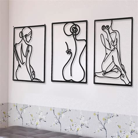 CHENGU 3 Pieces Metal Minimalist Abstract Woman Wall Art Line Drawing ...