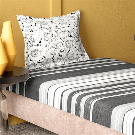 Buy PORTICO Marvella Black Cotton Single Bedsheet Set - 150x224cm ...