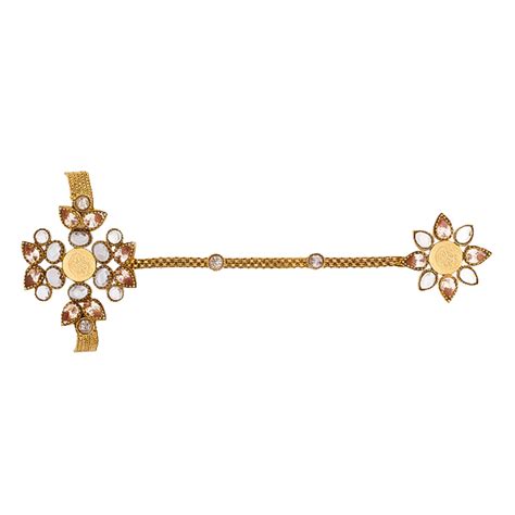 Gold Hathphool with coin and floral design crystals worn by NIDHHI AGE ...