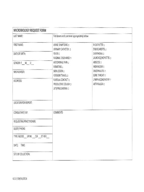 Fillable Online Blank Microbiology Request Form - Ulster University Fax ...