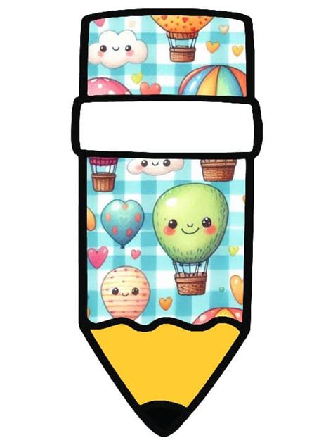 6 Pencil and Hot Air Balloon Name Tags, Hot Air Balloon, Back to School, Cu