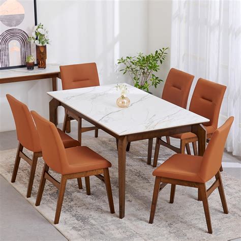 Home Centre 6 Seater Falcon Rubber Wood Dining Set with 6 Chairs ...