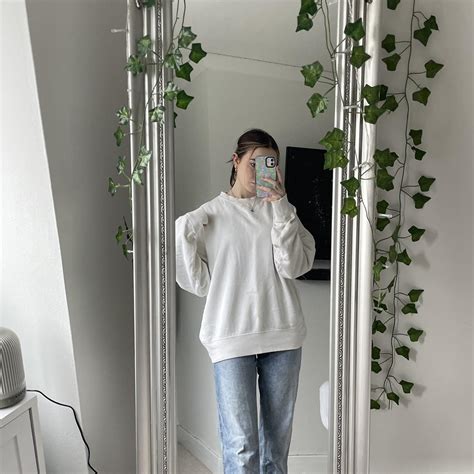 White sweatshirt, great staple piece! Thick material... - Depop