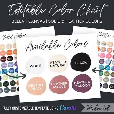 Bella Canvas Color Chart | Editable Canva Template | Solid and Heather ...