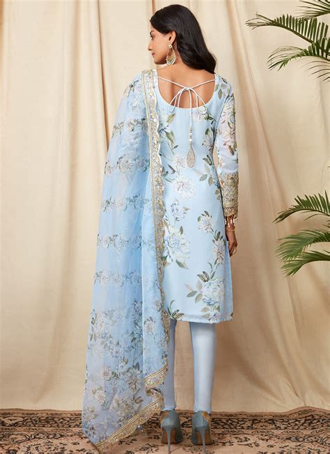 Light Blue Floral Georgette Suit – Lashkaraa India