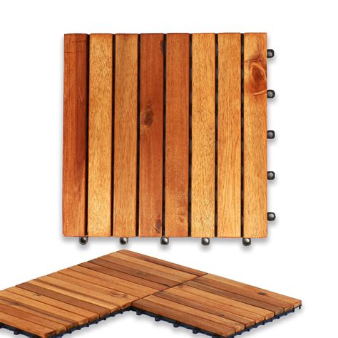 Buy Pack of 9 Patio Tiles (12”x12”), Solid Wood Deck Flooring ...