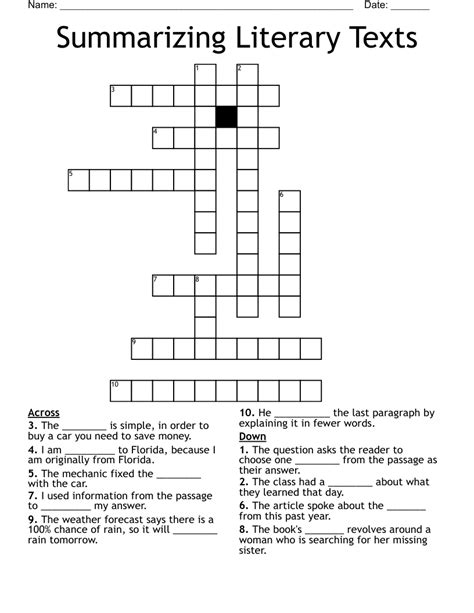 Summarizing Literary Texts Crossword - WordMint