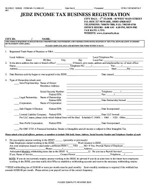 Fillable Online JEDZ INCOME TAX BUSINESS REGISTRATION - city of newark ...