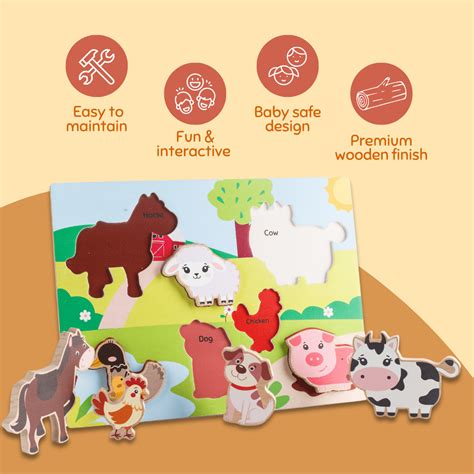 Cots and Cuddles Wooden Farm Animals Shapes Chunky Match Puzzle - CNC ...