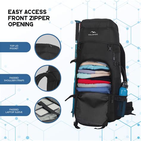 ALPINE 55L Travel Backpack Front & Top Loading Bag for Men & Women -Black