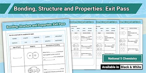 Bonding, Structure and Properties Exit Passes
