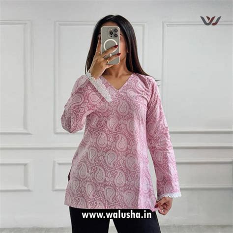 Pink Paisley Printed Pure Cotton Short Kurti – Walusha