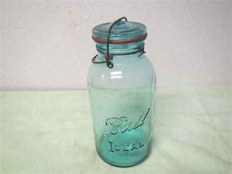Antique blue " BALL IDEAL half gallon Jar" with glass & wire lid : 2 ...