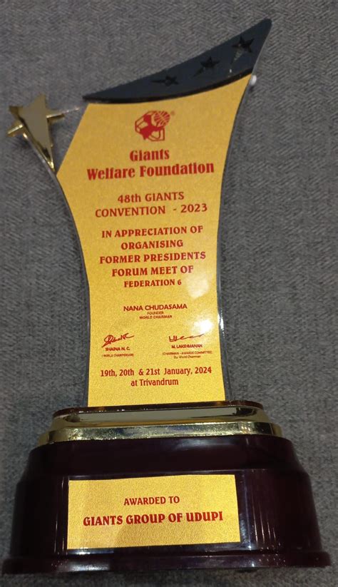 Giants Group of Udupi honored at Trivandrum International Conference