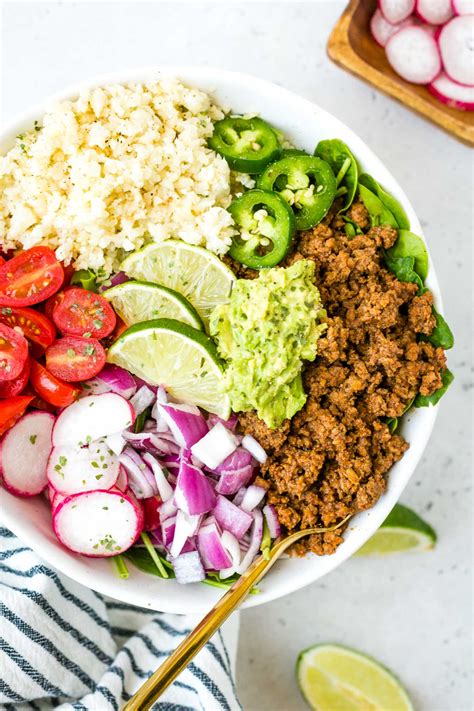 Ground Beef Taco Bowls with Cauliflower Rice (Whole30, Paleo, Keto ...