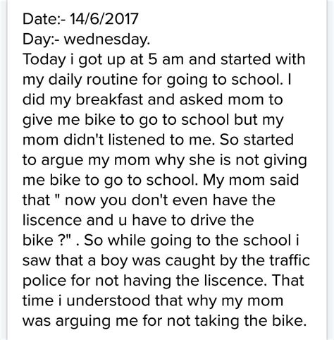 Diary entry on you had an argument with your mother on going in a party ...