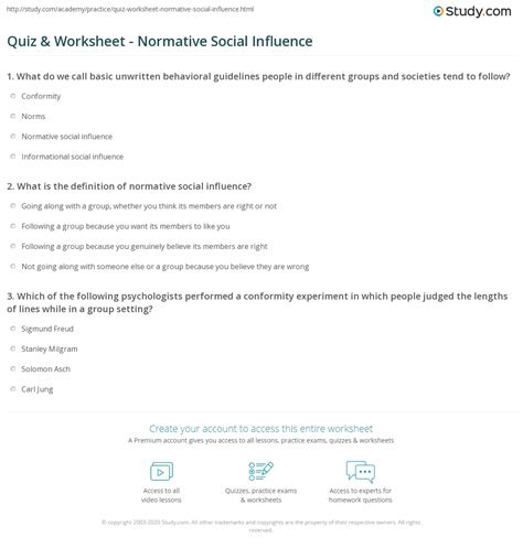 Quiz & Worksheet - Normative Social Influence | Study.com