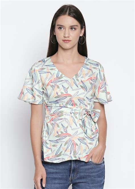 Get Bow Waist Tie Detail Leaf Printed Top at ₹ 779 | LBB Shop