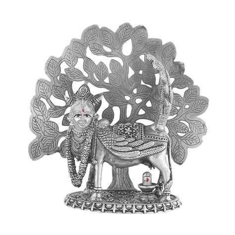 Silver 925 Surabhi Kamdhenu Cow With Shivling Idol ~ CaratCafe