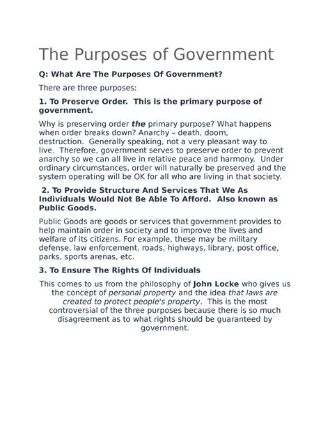 The purposes of government - The Purposes of Government Q: What Are The ...