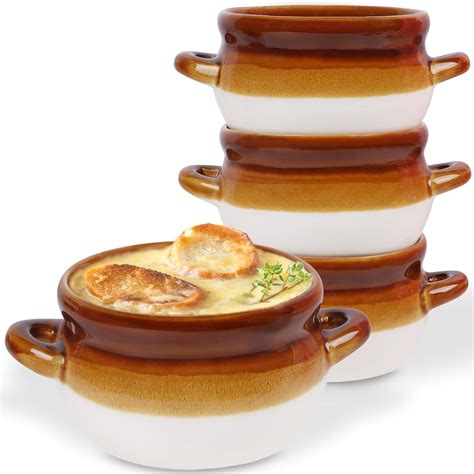 Adroiteet French Onion Soup Crocks, 4 Pack 16 Oz French Onion Soup ...