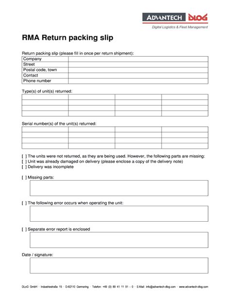 RMA Return Packing Slip - Fill Out, Sign & Share Online | pdfFiller