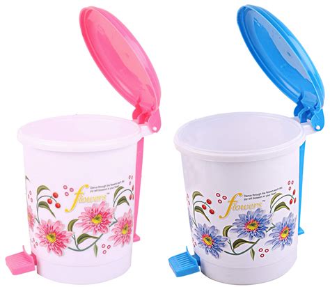 Kuber Industries Floral Design 2 Piece Plastic Dustbin, Small, Blue and ...