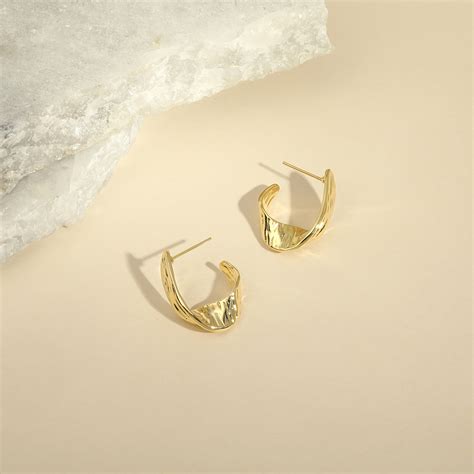 CIERRA Textured Wide Curved 18KT Gold Plated Bold Sculptural Earring ...