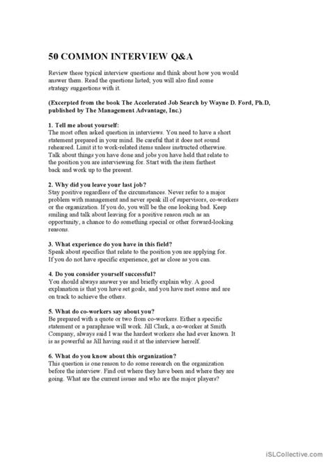 ESL Job Interview Worksheets 的图像结果