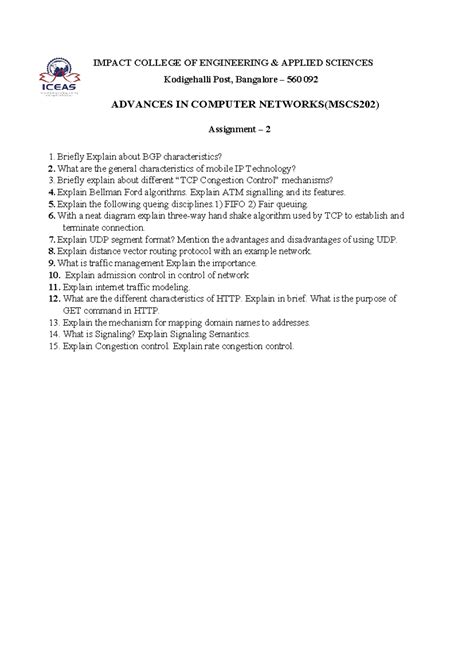 Advances in Computer Networks (MSCS202) Assignment 2 Overview - Studocu