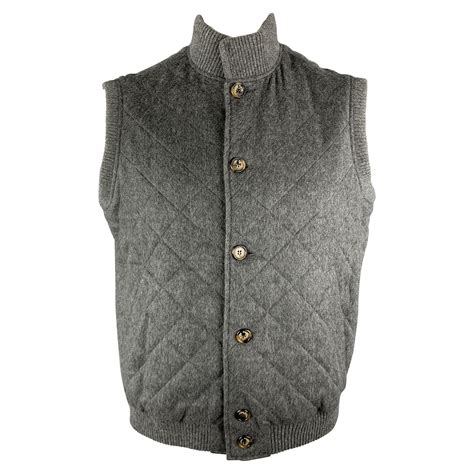 LORO PIANA Size L Dark Gray Quilted Cashmere High Collar Buttoned Vest ...
