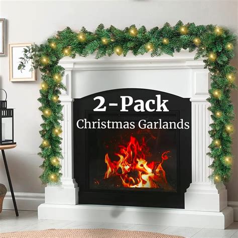 Amazon.com: 2-Pack Prelit Christmas Garland - 9FT Lighted Holiday ...