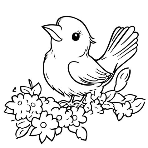 A bird sitting on a branch with flowers coloring pages | Premium AI ...