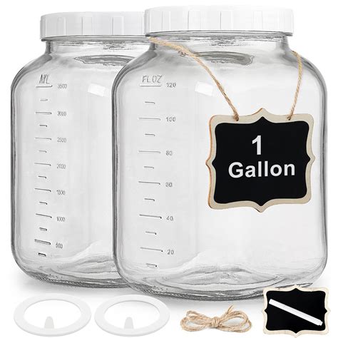 Amazon.com: 2 Pack Wide Mouth 1 Gallon Clear Glass Jar with Lid, Heavy ...