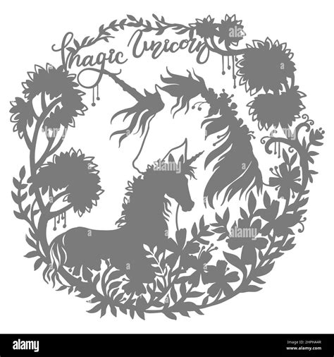 Unicorn and foal silhouettes. Unicorns vector illustration isolated on white background. Vinyl ...