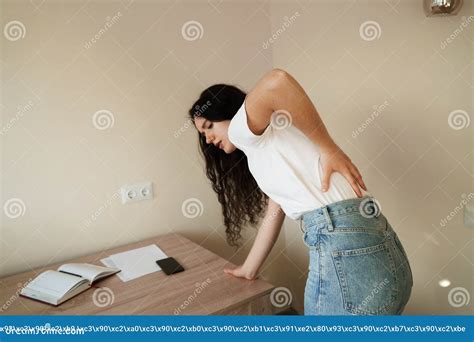 Kidney Infection Pyelonephritis Urinary Tract Infection. Attractive Woman Feel Backache Spine ...