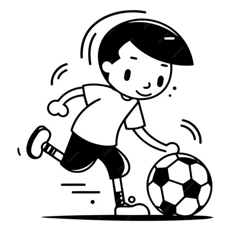 A black and white drawing of a boy kicking a soccer ball | Premium AI ...