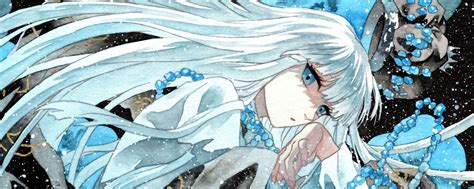 Download wallpaper 2560x1024 guy, snow, watercolor, anime, blue ...