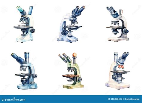 Watercolor Illustrations of Microscopes, Perfect for Science Education Stock Illustration ...
