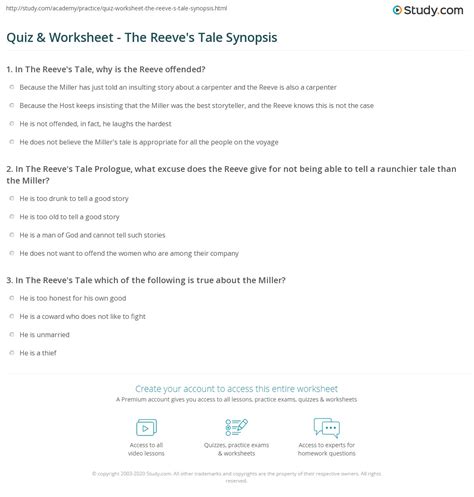 Quiz & Worksheet - The Reeve's Tale Synopsis | Study.com