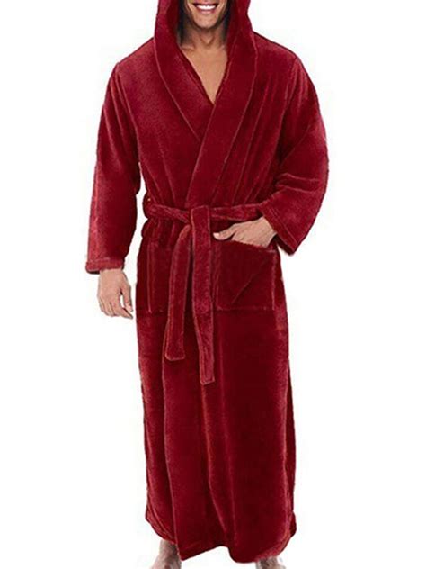 Capreze Men Dressing Gown Solid Color Wrap Robe Long Sleeve Bath Robes ...