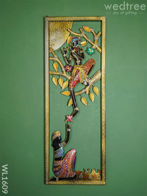 Metal Wall Hanging Frame - Mural Krishna - WL1609 – Wedtree